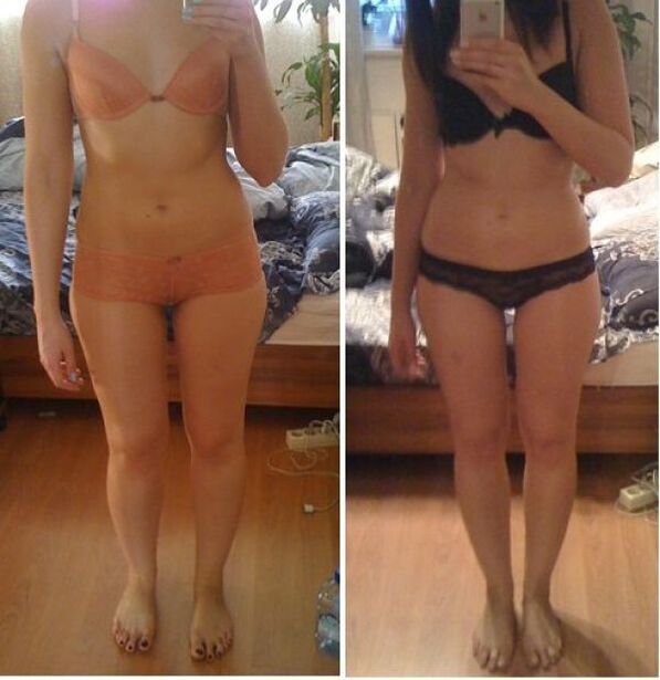 Girl before and after losing weight with the Japanese diet in 14 days